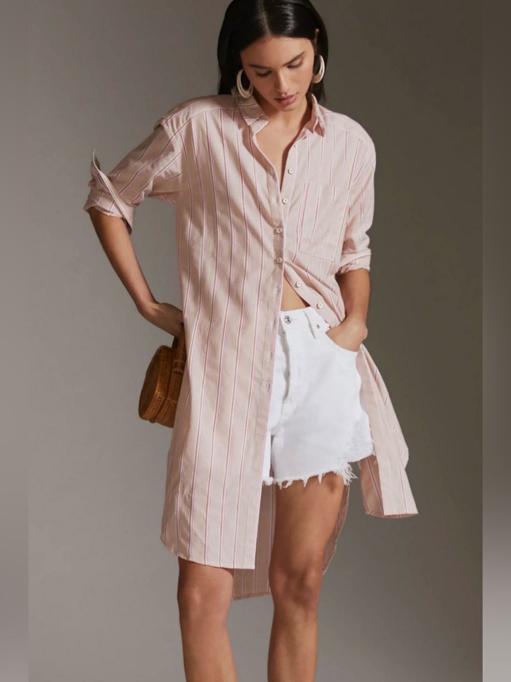 Anthropologie Striped Tunic Buttondown Oversized Shirt Blouse XS S